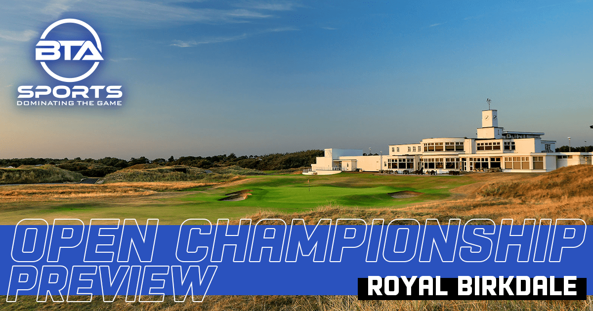 Royal Birkdale golf course clubhouse at sunset