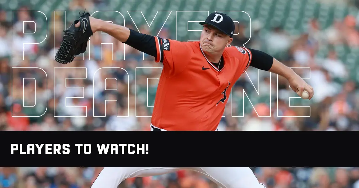 Baseball pitcher throwing during game with text overlay