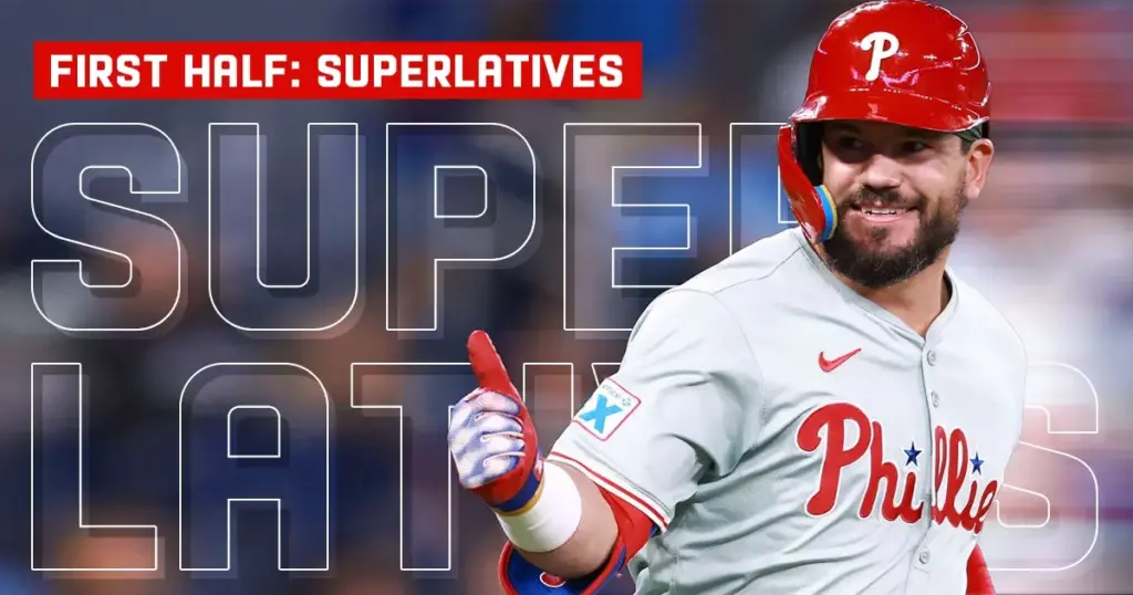 Phillies player giving thumbs up, superlatives graphic