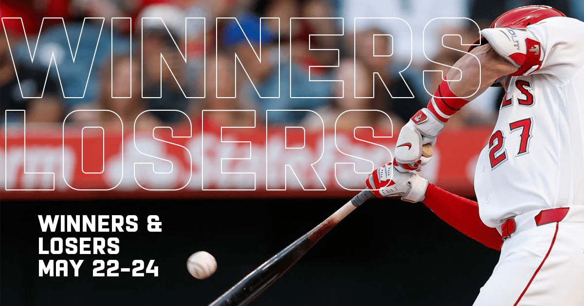 Baseball player swinging bat with Winners Losers text